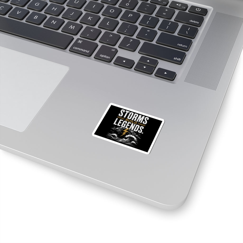 Storms Build Legends Sticker — Motivational Lightning Wave Kiss-Cut Sticker