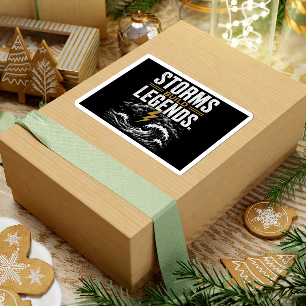 Storms Build Legends Sticker — Motivational Lightning Wave Kiss-Cut Sticker