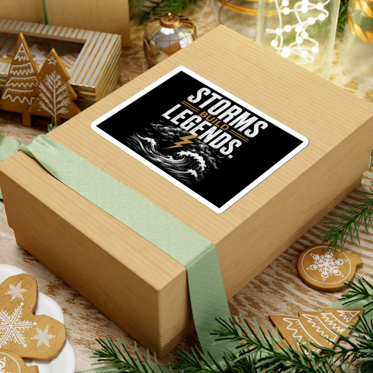 Storms Build Legends Sticker — Motivational Lightning Wave Kiss-Cut Sticker