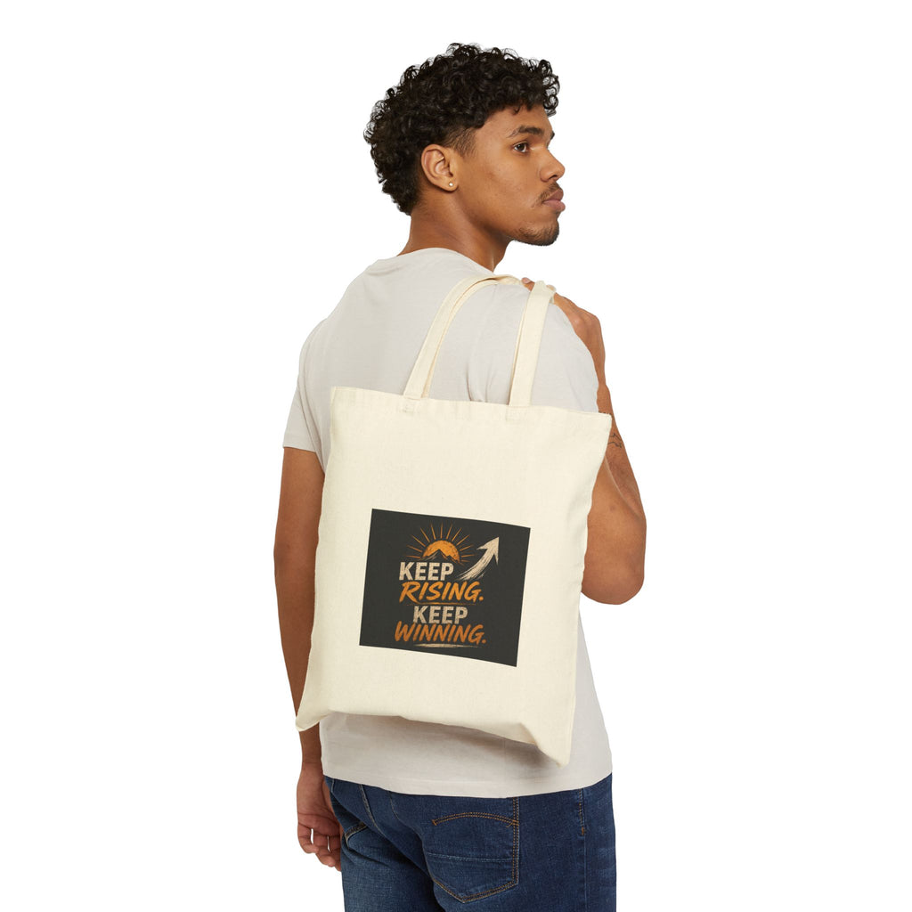 Keep Rising Keep Winning Canvas Tote Bag — Motivational Reusable Grocery & Market Tote