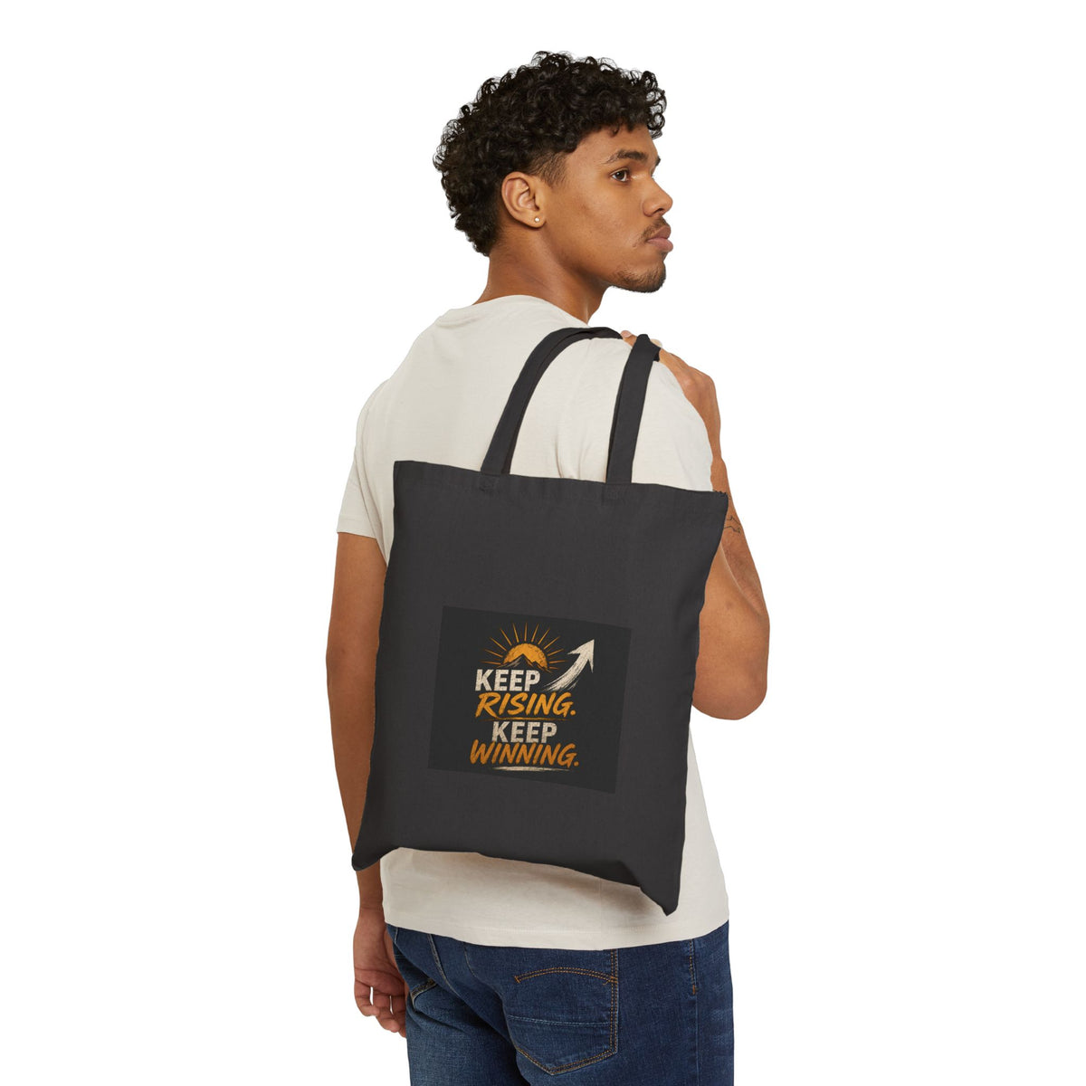 Keep Rising Keep Winning Canvas Tote Bag — Motivational Reusable Grocery & Market Tote